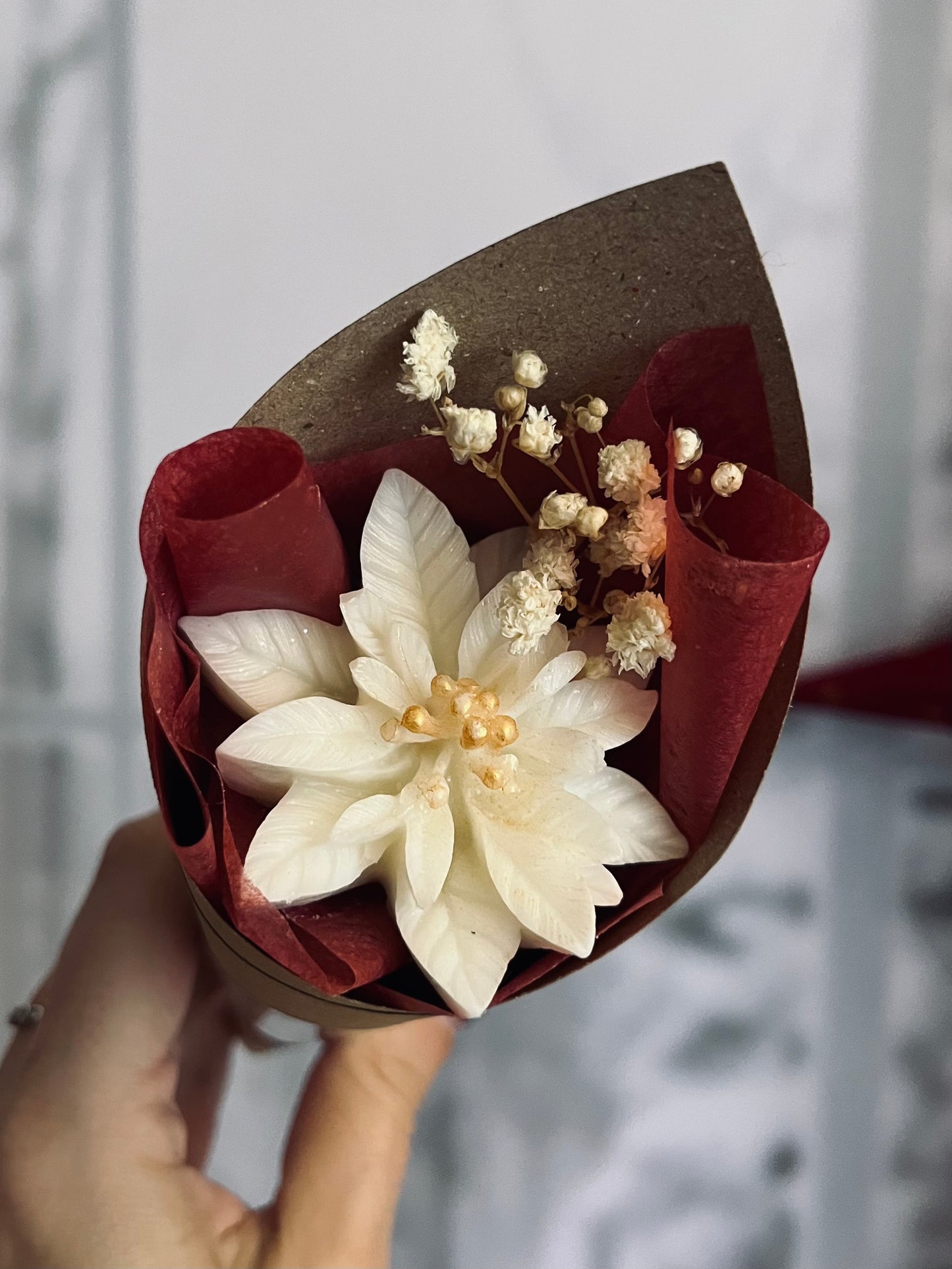 Cornet Fleuri de Noël Blanc ~ Fondant parfumé ~ Fleur de coton ❄️