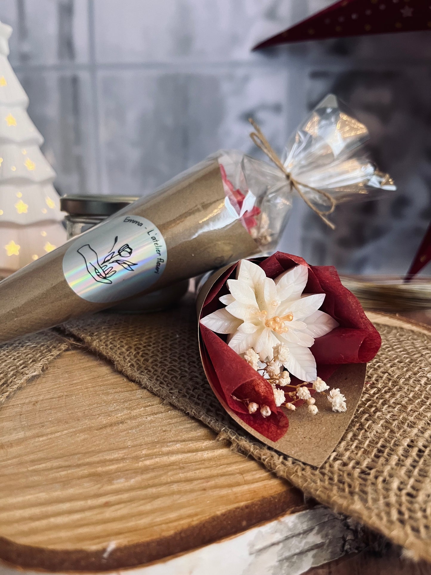 Cornet Fleuri de Noël Blanc ~ Fondant parfumé ~ Fleur de coton ❄️